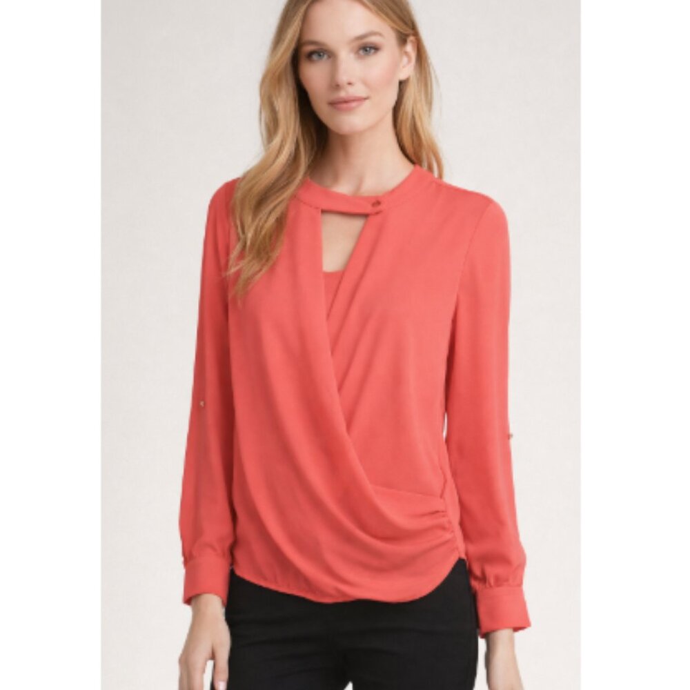 Ro & De Pink Wrap Long Sleeve Blouse